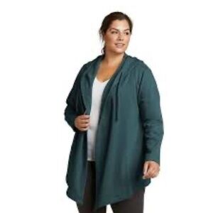 Eddie Bauer Hooded Cardigan Teal Long Sleeve Motion Cozy Flowy Wrap Size 3X